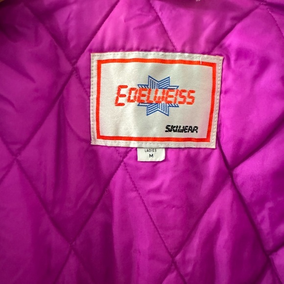 VINTAGE 80s Rare EDELWEISS Retro Puffer Ski Snow Jacket - Purple & Pink Medium - Picture 10 of 14